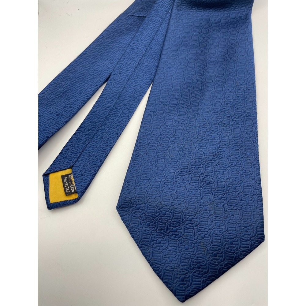Andhurst Mens Blue Geometric Textured Woven Dacron Polyester Necktie 4 Inch Wide
